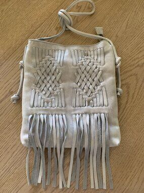 Cut ‘n Paste Purse with Fringe, Leather Light Gray